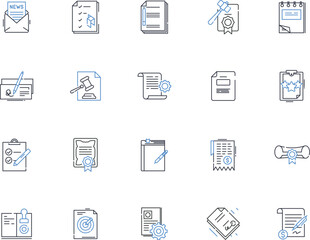 Attestation line icons collection. Authentication, Verification, Certification, Provenance, Validation, Approval, Legalization vector and linear illustration. Endorsement,Ratification,Confirmation