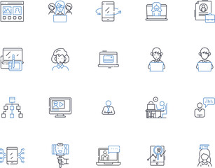 Bookkeeping Account line icons collection. Ledger, Balance, Journal, Debit, Credit, Reconciliation, Book vector and linear illustration. Income,Expense,Trial outline signs set