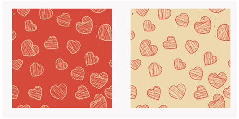 Seamless parterre with stylish hearts. Two vector patterns for banners or fabric. 