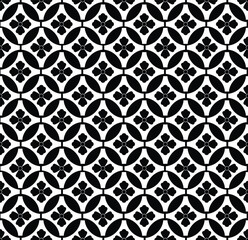 Abstract Black and white floral seamless pattern in geometric shapes