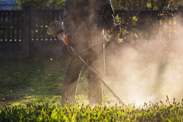 Lawn mover on green grass. Machine for cutting lawns.