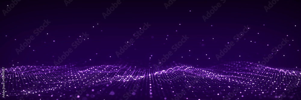Poster 3D digital dynamic wave. Flow digital structure. Secure cybersecurity data connection. Cyber technology background. 3D rendering.
