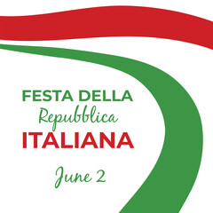 Italian republic day, 2th June, festa della repubblica Italiana, bent waving ribbon in colors of the Italian national flag. Celebration background