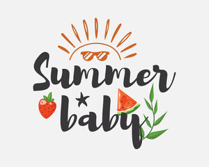 Obraz premium Summer baby Beach quote retro colorful typographic art on white background