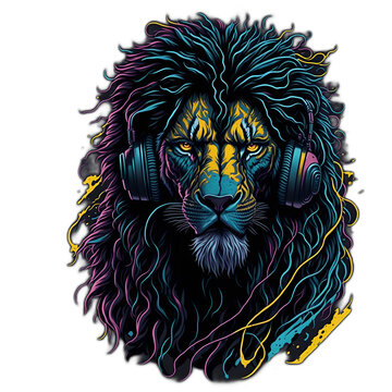 lion head with earphones