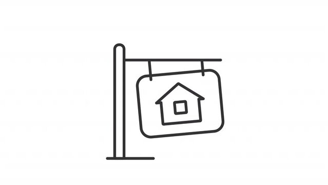 Animated house sold sign linear icon. Selling property. Real estate agent. Home purchase. Seamless loop HD video with alpha channel on transparent background. Outline motion graphic animation