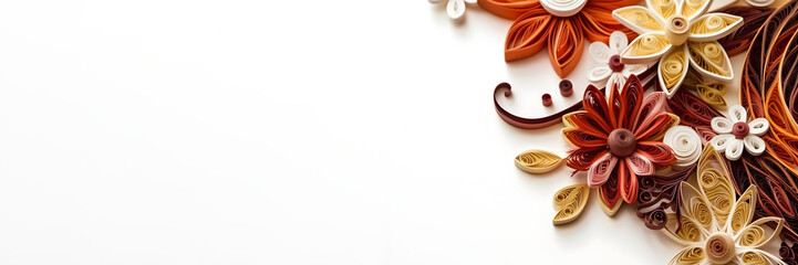 Quilling, paper craft, abstract background, brown. White background. With Generative AI tehnology.