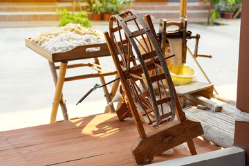 A spinning machine is a tool used to spin cotton into tight threads into threads. or use to wind the yarn into the spool for a weft line