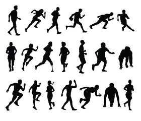Running man and women vector silhouette
