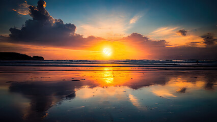 Obraz premium Beautiful sunset over the sea on the beach. generative ai.