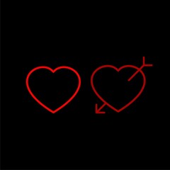 Arrow pierced heart. Heart with arrow and heart icon isolated on black background
