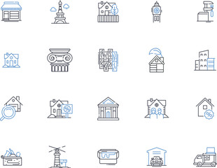 Mansions line icons collection. Opulent, Elegant, Luxurious, Grandeur, Lavish, Prestigious, Palatial vector and linear illustration. Extravagant,Exquisite,Regal outline signs set