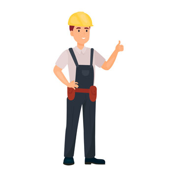 Builder illustration in color cartoon style. Editable vector graphic design.