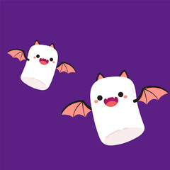 Marshmallow cartoon. marshmallow character design. Marshmallow in a halloween. halloween elements. Halloween party.