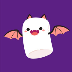 Marshmallow cartoon. marshmallow character design. Marshmallow in a halloween. halloween elements. Halloween party.