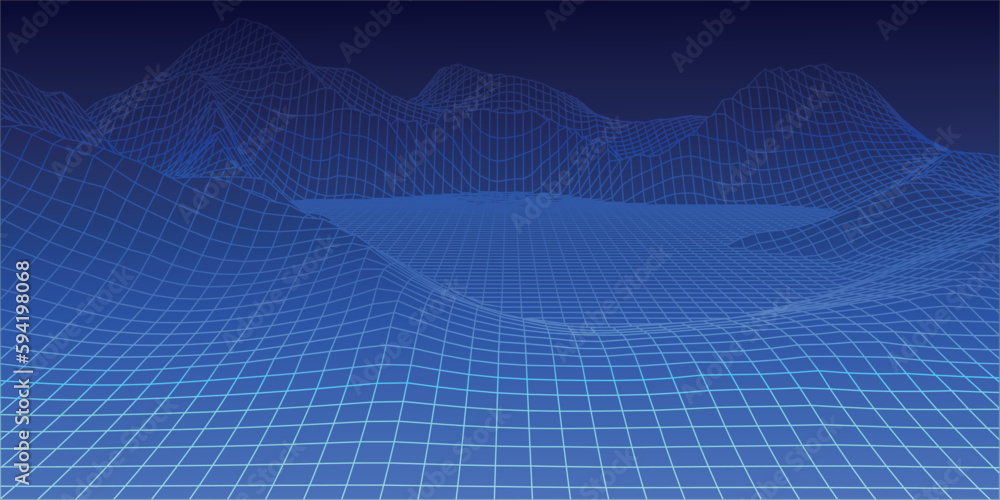 Poster abstract vector wireframe landscape background. cyberspace grid. 3d technology wireframe vector illu