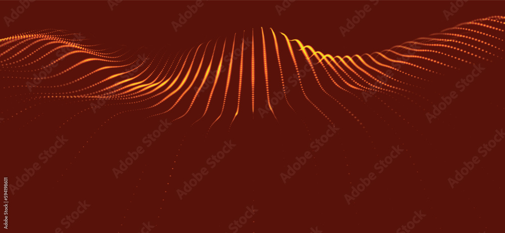 Poster wave of particles. futuristic dots pattern on dark background. big data digital code. technology or 