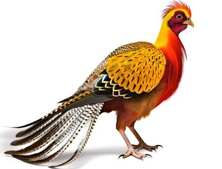 A Flash of Gold, A Beautiful Golden Pheasant in Full Splendor, Isolated on White Background - Generative AI