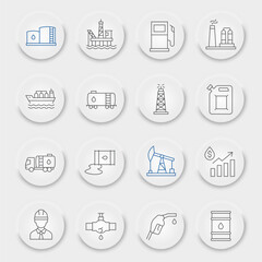 Oil industry line icon set, fuel production collection, vector graphics, logo illustrations, oil industry vector icons, petroleum signs, outline pictograms, editable stroke