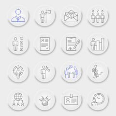 Headhunting line icon set, head hunting collection, vector graphics, neumorphic UI UX buttons, recruitment vector icons, people signs, outline pictograms, editable stroke