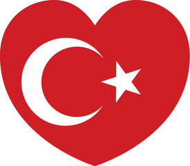 A Turkey Turkish Turkiye flag in the shape of a heart design concept illustration