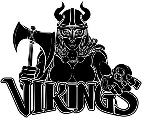 A Viking woman or gladiator female warrior gamer mascot with video games controller