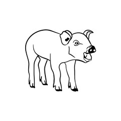 Vector sketch hand drawn silhouette of a screaming pig, doodle style with black lines