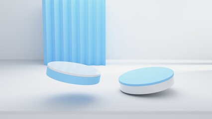 Luxury background for advertising product presentation or display. branding product display. Modern blue cylinder pedestal podium with geometric background. Studio room 3d rendering illustration