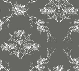 seamless lace pattern, vector illustration, magnolia flowers