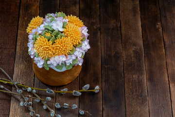 easter cake on a wooden table, close-up, rustic