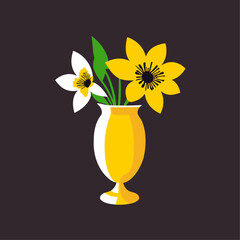 yellow vase with yellow flowers