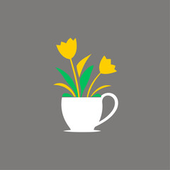 white cup with yellow flowers