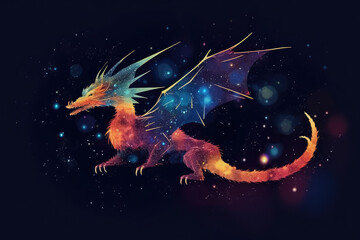 Obraz na płótnie Canvas Colored dragon flew in galaxy, generative AI