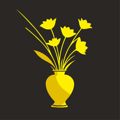 yellow vase with yellow flowers on a dark background