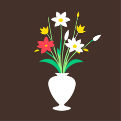 white vase with colored flowers