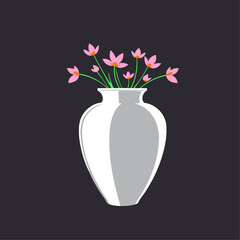 silver vase with pink flowers