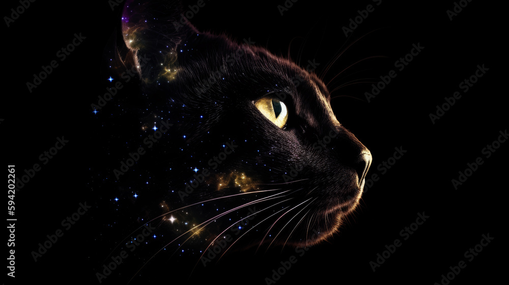 Poster cat in cosmic space. gnerative ai.