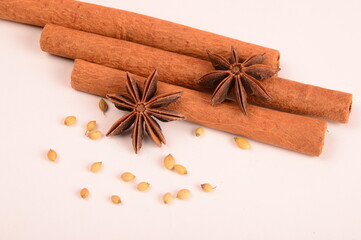 Cinnamon stick and star anise spice.