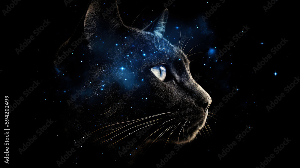Poster cat in cosmic space. gnerative ai.