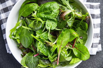 green salad leaves fresh mix healthy snack food on the table copy space food background rustic top view