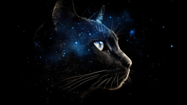 Cat in cosmic space. gnerative ai.