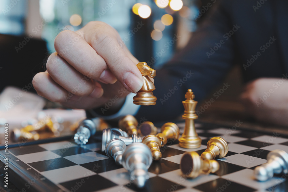 Poster chess board game to represent the business strategy with competition in the world market. and find o