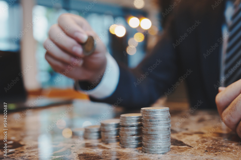 Poster gold coins stacks is representing riches and wealth management. coin stack growing and find out the 