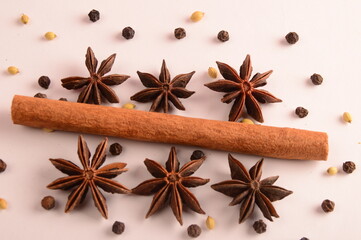 Obraz na płótnie Canvas Cinnamon stick and star anise spice.