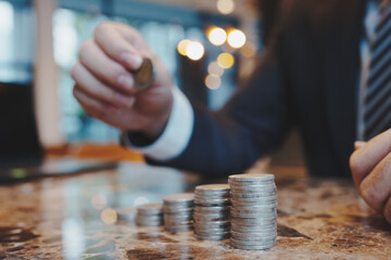 Gold coins stacks is representing riches and wealth management. Coin stack growing and find out the...