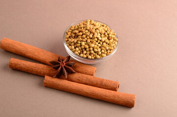 Cinnamon stick and star anise spice.