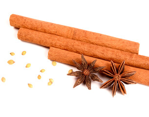 Cinnamon stick and star anise spice.