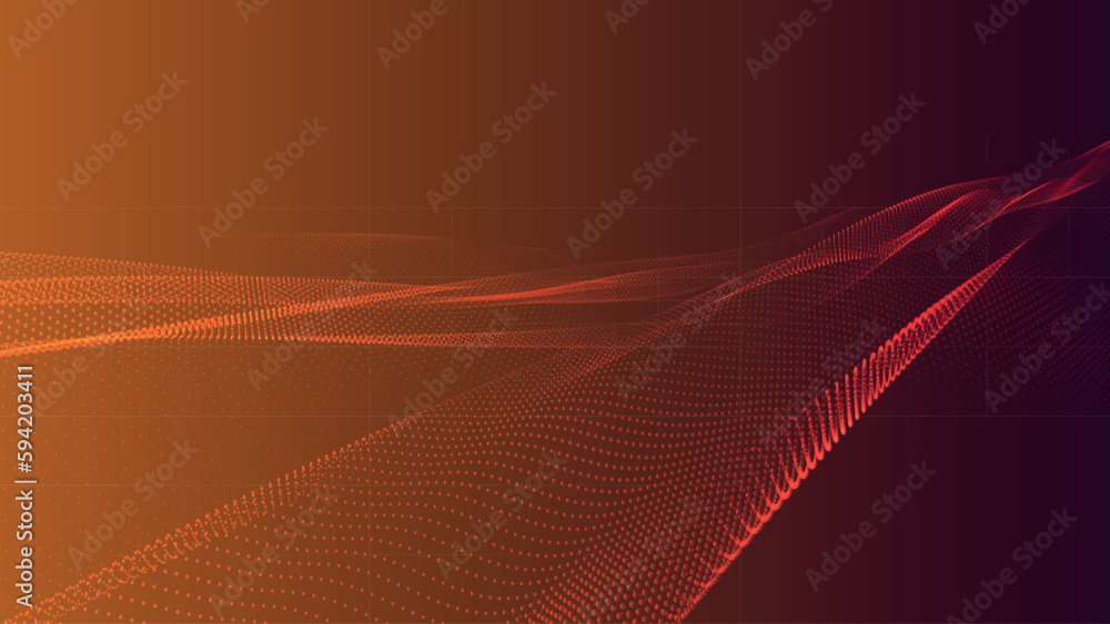Poster wave of particles. futuristic dots pattern on dark background. big data digital code. technology or 