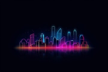 Naklejka premium Futuristic city skyline at night, showcasing panorama of interconnected skyscrapers with neon accents. Innovative engineering, intelligent infrastructure, and cyberspace connections. Generative AI