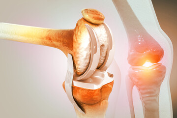 Knee Joint Replacement Surgery. 3d illustration